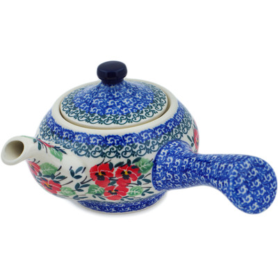 Polish Pottery Tea or Coffee Pot 11 oz Red Pansy