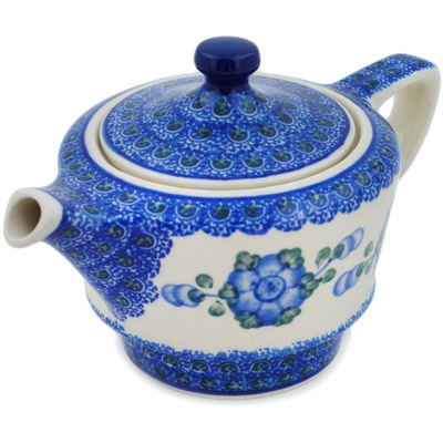 Polish Pottery Tea or Coffee Pot 12 oz Blue Poppies