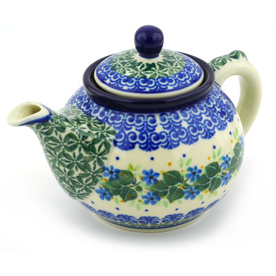 Polish Pottery Tea or Coffee Pot 13 oz Aster Wreath