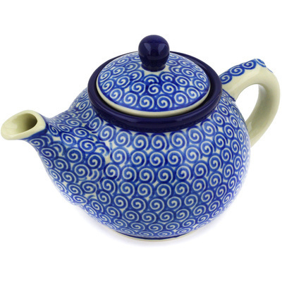 Polish Pottery Tea or Coffee Pot 13 oz Baltic Blue
