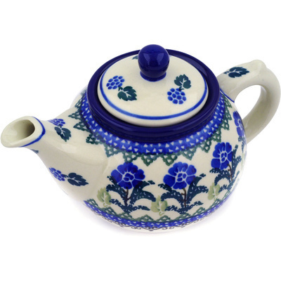 Polish Pottery Tea or Coffee Pot 13 oz Blackberry Blooms