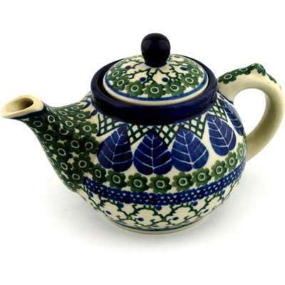 Polish Pottery Tea or Coffee Pot 13 oz Blue Alpine