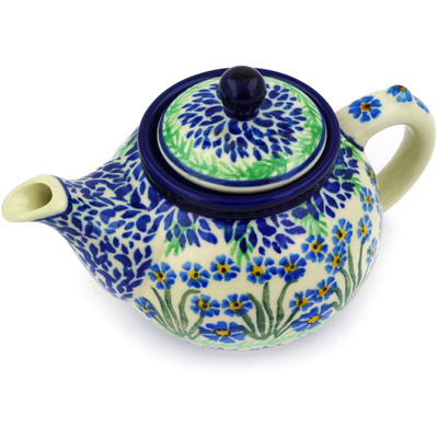 Polish Pottery Tea or Coffee Pot 13 oz Blue April Showers