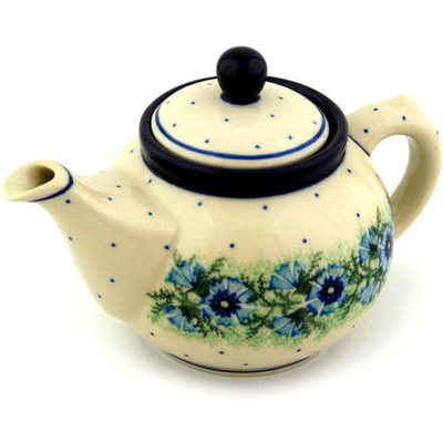 Polish Pottery Tea or Coffee Pot 13 oz Blue Bell Wreath