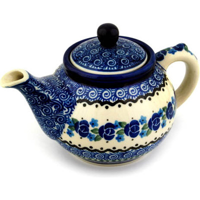 Polish Pottery Tea or Coffee Pot 13 oz Blue Bud Sea