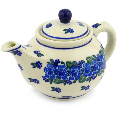 Polish Pottery Tea or Coffee Pot 13 oz Blue Carnation