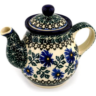 Polish Pottery Tea or Coffee Pot 13 oz Blue Chicory