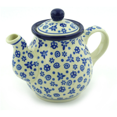 Polish Pottery Tea or Coffee Pot 13 oz Blue Confetti