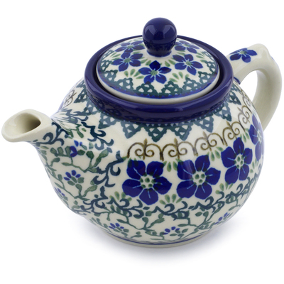 Polish Pottery Tea or Coffee Pot 13 oz Blue Dogwood