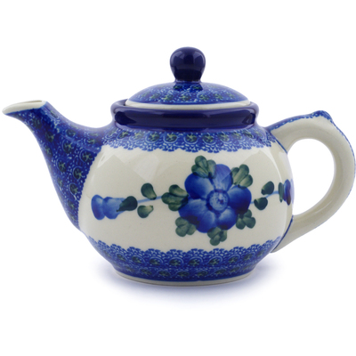 Polish Pottery Tea or Coffee Pot 13 oz Blue Poppies