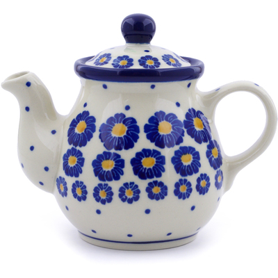 Polish Pottery Tea or Coffee Pot 13 oz Blue Zinnia