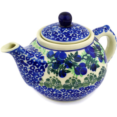 Polish Pottery Tea or Coffee Pot 13 oz Blueberry Fields Forever