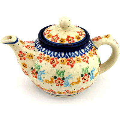 Polish Pottery Tea or Coffee Pot 13 oz Bunny Hop