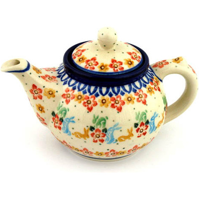 Polish Pottery Tea or Coffee Pot 13 oz Bunny Hop
