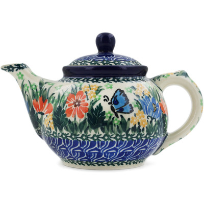 Polish Pottery Tea or Coffee Pot 13 oz Butterfly Love UNIKAT