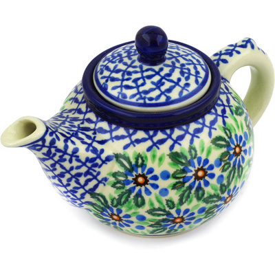 Polish Pottery Tea or Coffee Pot 13 oz Chicory Wreath