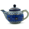 Polish Pottery Tea or Coffee Pot 13 oz Cobalt Poppies UNIKAT