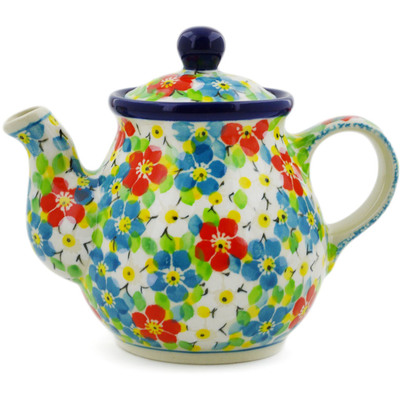 Polish Pottery Tea or Coffee Pot 13 oz Colorful Dizziness UNIKAT