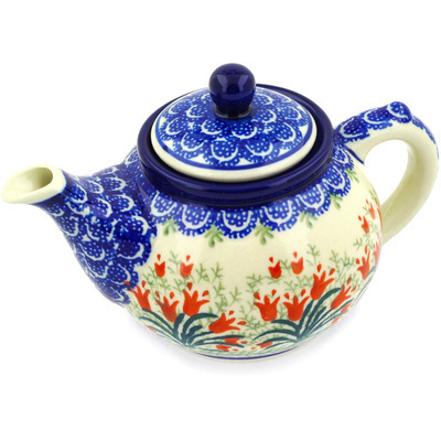 Polish Pottery Tea or Coffee Pot 13 oz Crimson Bells