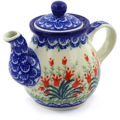 Polish Pottery Tea or Coffee Pot 13 oz Crimson Bells