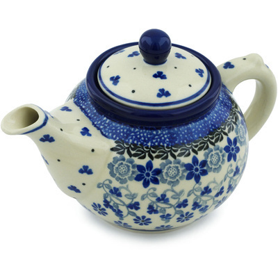 Polish Pottery Tea or Coffee Pot 13 oz Daisy Blues