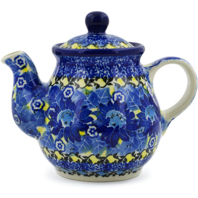 Polish Pottery Tea or Coffee Pot 13 oz Deep Blue UNIKAT