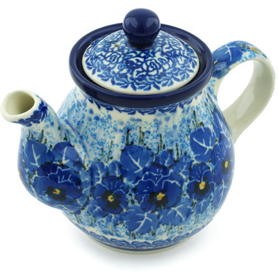 Polish Pottery Tea or Coffee Pot 13 oz Deep Winter UNIKAT