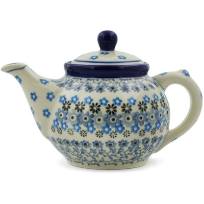 Polish Pottery Tea or Coffee Pot 13 oz Delicate Blue Composition