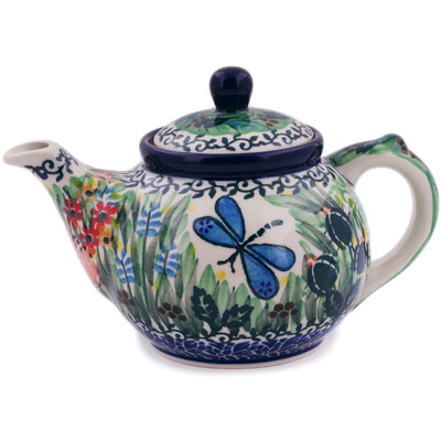 Polish Pottery Tea or Coffee Pot 13 oz Dragonfly Bounty UNIKAT