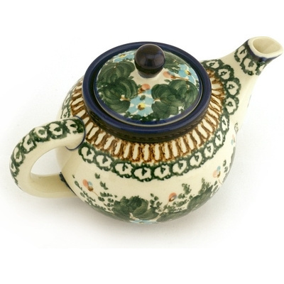 Polish Pottery Tea or Coffee Pot 13 oz Emerald Berries UNIKAT