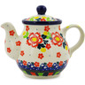 Polish Pottery Tea or Coffee Pot 13 oz Floral Puzzles UNIKAT