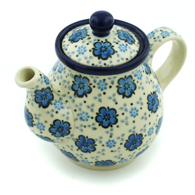 Polish Pottery Tea or Coffee Pot 13 oz Flowing Blues