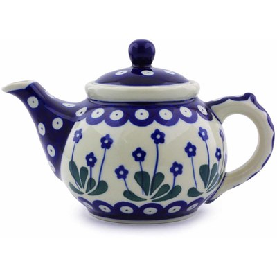 Polish Pottery Tea or Coffee Pot 13 oz Forget-me-not Peacock