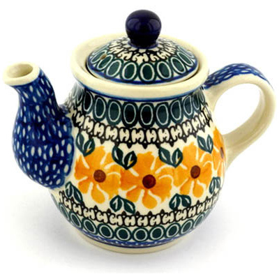 Polish Pottery Tea or Coffee Pot 13 oz Golden Medley