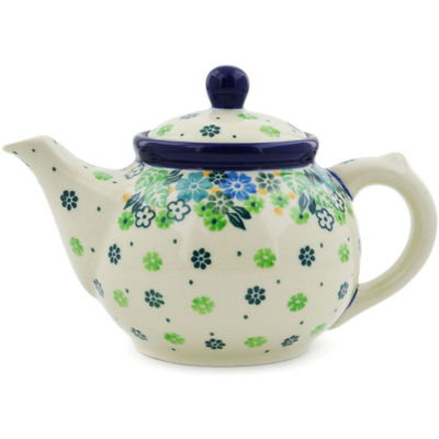 Polish Pottery Tea or Coffee Pot 13 oz Good Luck Wildflowers