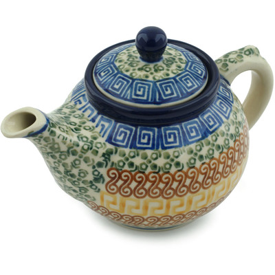 Polish Pottery Tea or Coffee Pot 13 oz Grecian Sea