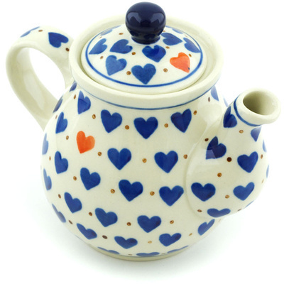 Polish Pottery Tea or Coffee Pot 13 oz Heart Of Hearts