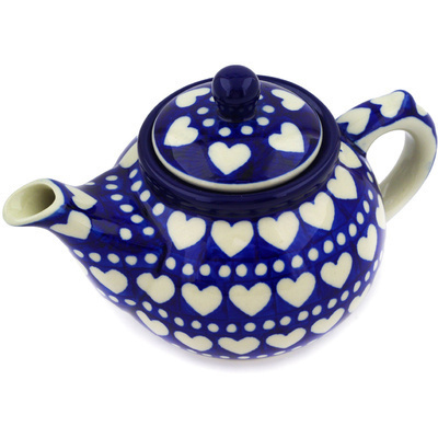 Polish Pottery Tea or Coffee Pot 13 oz Heart To Heart