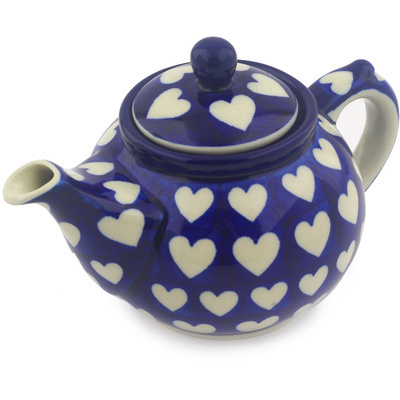Polish Pottery Tea or Coffee Pot 13 oz Hypnotic Hearts