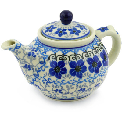 Polish Pottery Tea or Coffee Pot 13 oz Island Blue