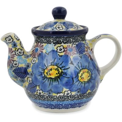 Polish Pottery Tea or Coffee Pot 13 oz Joyful Meadow UNIKAT