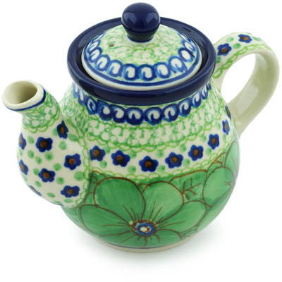 Polish Pottery Tea or Coffee Pot 13 oz Key Lime Dreams UNIKAT