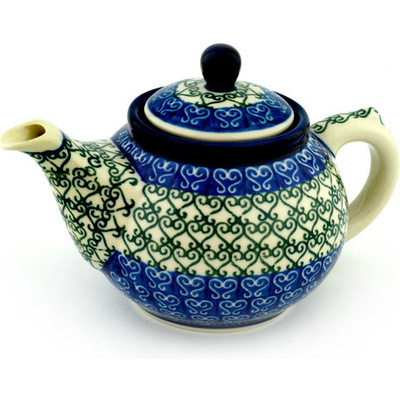 Polish Pottery Tea or Coffee Pot 13 oz Lovely Heart