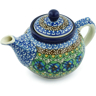 Polish Pottery Tea or Coffee Pot 13 oz Mardi Gras UNIKAT
