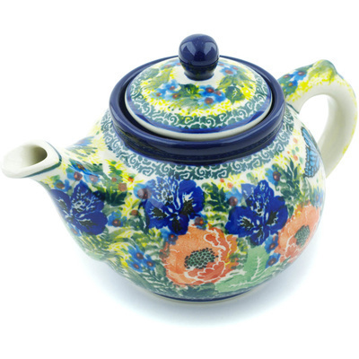 Polish Pottery Tea or Coffee Pot 13 oz Monarch Bouquet UNIKAT