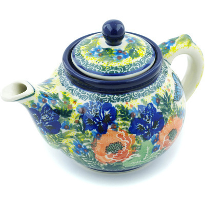 Polish Pottery Tea or Coffee Pot 13 oz Monarch Bouquet UNIKAT