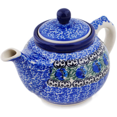Polish Pottery Tea or Coffee Pot 13 oz Peacock Feather