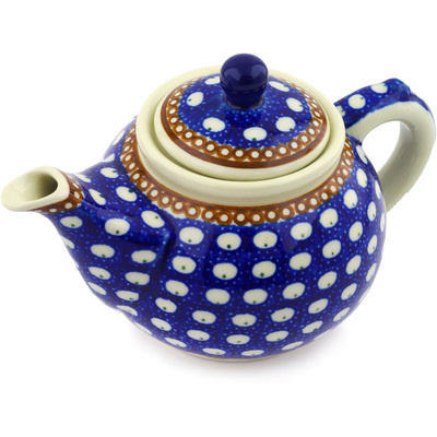 Polish Pottery Tea or Coffee Pot 13 oz Peacock Rain