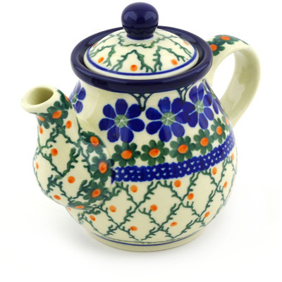 Polish Pottery Tea or Coffee Pot 13 oz Primrose Trellis