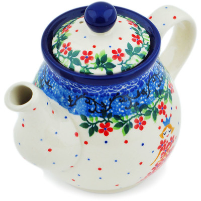 Polish Pottery Tea or Coffee Pot 13 oz Princess In A Red Dress